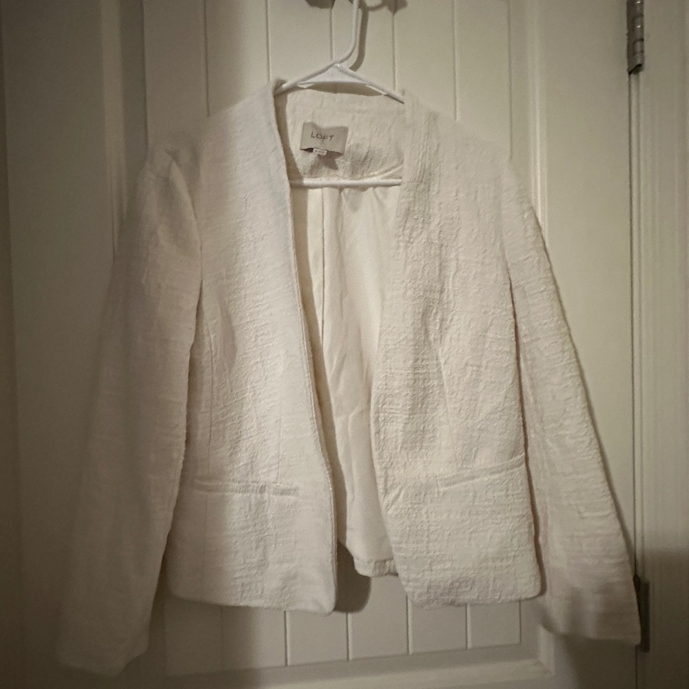 Ann Taylor loft women’s 14 open front cream blazer